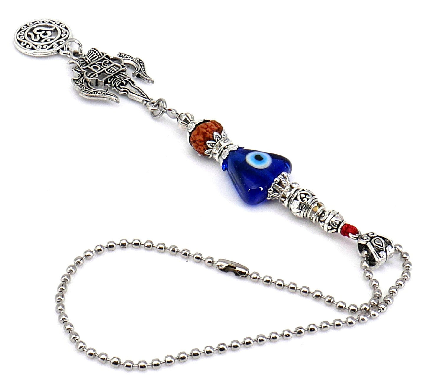 Lord Shiva Trishul Damroo & Rudraksha Evil Eye Hanging-Lord Shiva Trishul-Mahadev Trishul Pendant-Fabulous Antique Silver Hanging