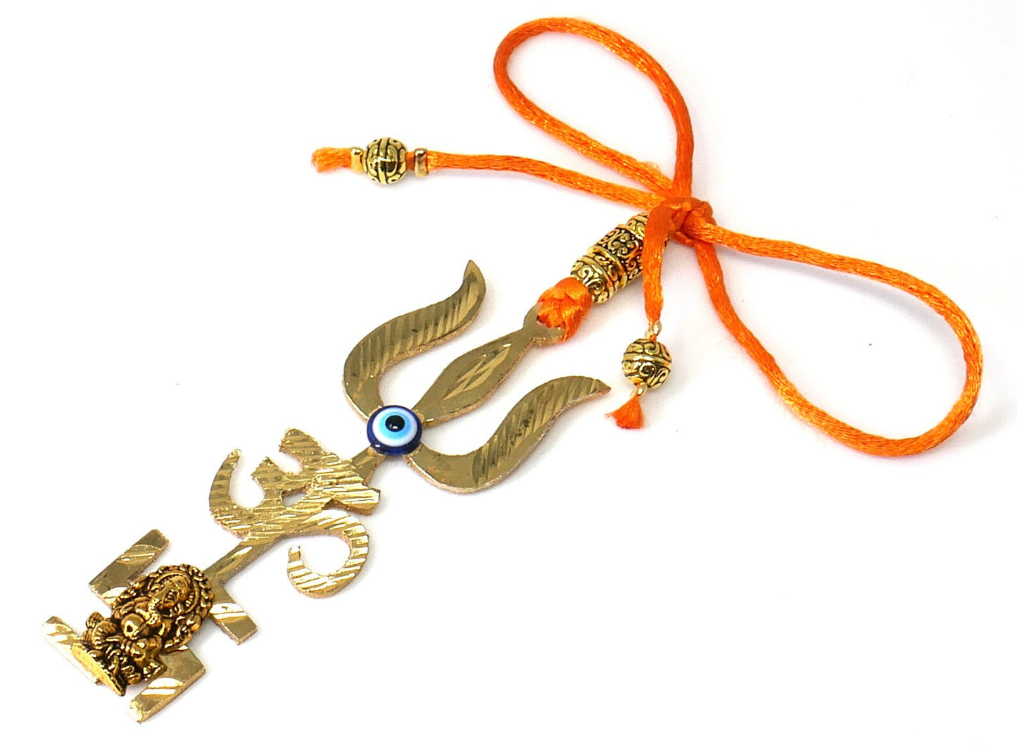 Trishakti Yantra | Trishul | OM | Swastik | Ganesha | Golden | Car Mirror Ornament | Good Luck | Positive Vibrations | Success | Prosperity