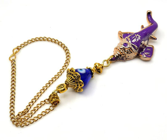 Ganesha | Evil Eye Protection | Energetic Violet Colour Car Rearview Mirror Ornament | Good Luck | Happiness | Good Fortune & Prosperity