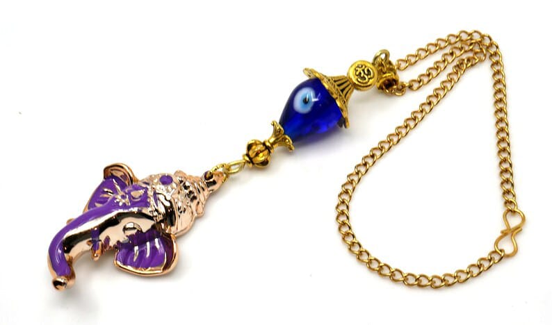 Ganesha | Evil Eye Protection | Energetic Violet Colour Car Rearview Mirror Ornament | Good Luck | Happiness | Good Fortune & Prosperity