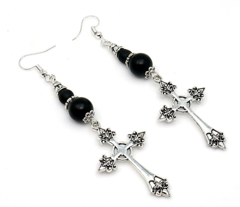Holy Cross Earring | Natural Sand Stone & Agate Beads | Evil Eye Protection | Cross Ornament | Blessings | Hope Faith Believe Protection |