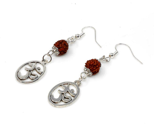OM | Rudraksha Bead | Silver Earring Dangle Jewelry | Good Luck | Spiritual Power | Good Karma | Positive Vibrations