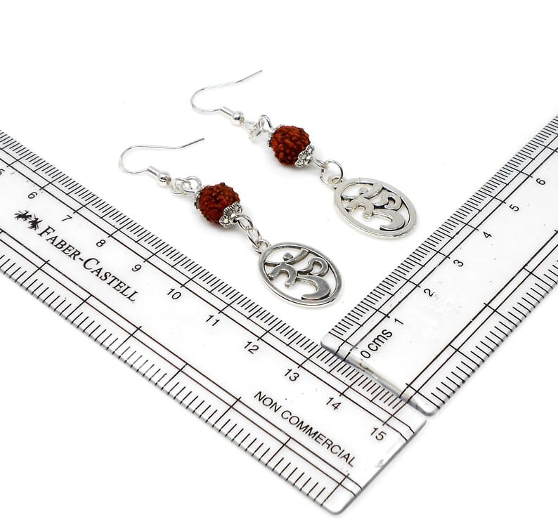 OM | Rudraksha Bead | Silver Earring Dangle Jewelry | Good Luck | Spiritual Power | Good Karma | Positive Vibrations