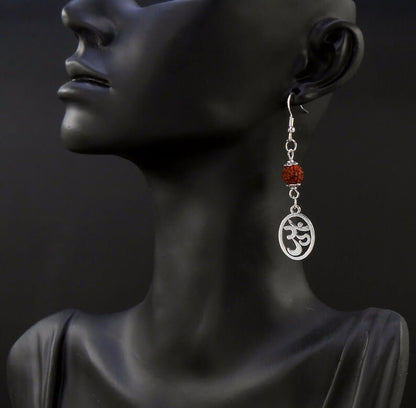 OM | Rudraksha Bead | Silver Earring Dangle Jewelry | Good Luck | Spiritual Power | Good Karma | Positive Vibrations