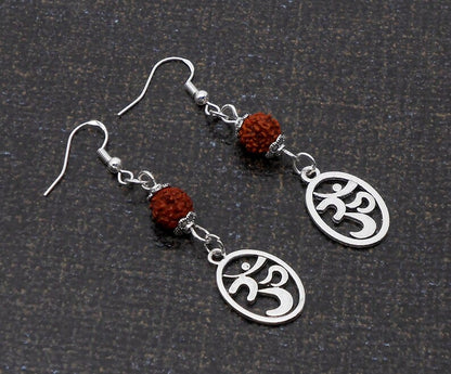 OM | Rudraksha Bead | Silver Earring Dangle Jewelry | Good Luck | Spiritual Power | Good Karma | Positive Vibrations