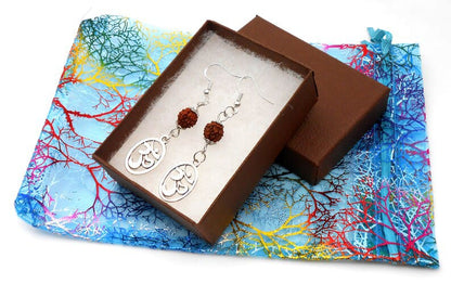 OM | Rudraksha Bead | Silver Earring Dangle Jewelry | Good Luck | Spiritual Power | Good Karma | Positive Vibrations