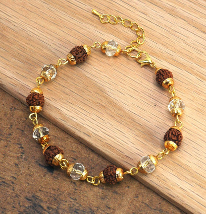 Handmade 5 Mukhi Rudraksha Bead Bracelet for Positive Vibrations, Natural Seed Mala, Meditation, Unisex Spiritual Wristband, Yoga Gift