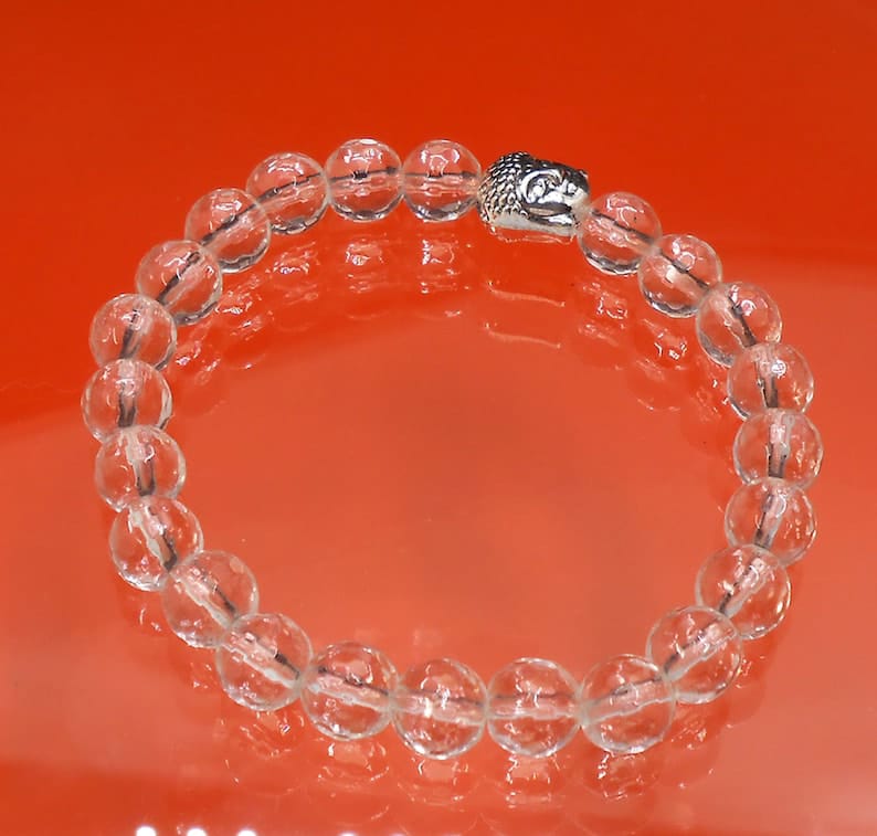 Clear Quartz Crystal Natural Stone Healing Bracelet | Diamond Cut Clear Crystal | Stretchable Bracelet for Unisex