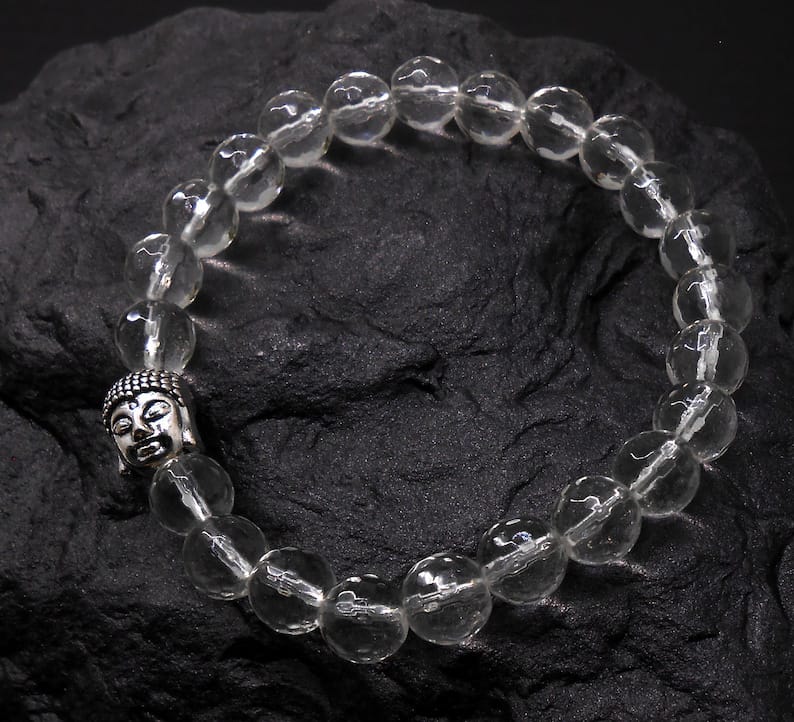 Clear Quartz Crystal Natural Stone Healing Bracelet | Diamond Cut Clear Crystal | Stretchable Bracelet for Unisex
