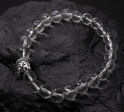 Clear Quartz Crystal Natural Stone Healing Bracelet | Diamond Cut Clear Crystal | Stretchable Bracelet for Unisex