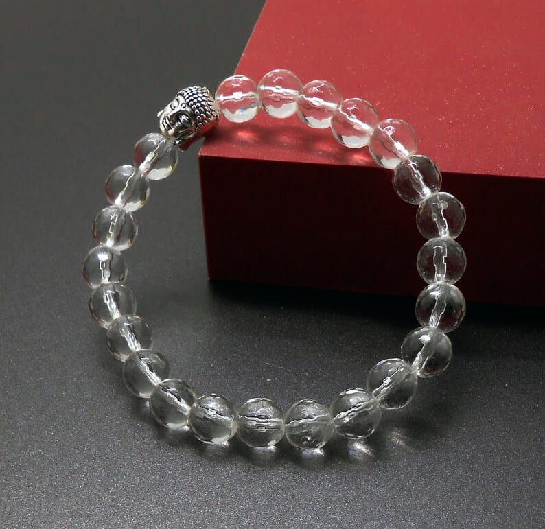 Clear Quartz Crystal Natural Stone Healing Bracelet | Diamond Cut Clear Crystal | Stretchable Bracelet for Unisex