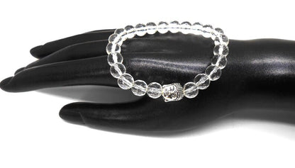 Clear Quartz Crystal Natural Stone Healing Bracelet | Diamond Cut Clear Crystal | Stretchable Bracelet for Unisex