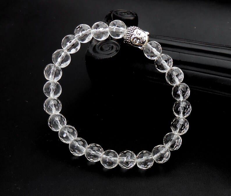 Clear Quartz Crystal Natural Stone Healing Bracelet | Diamond Cut Clear Crystal | Stretchable Bracelet for Unisex