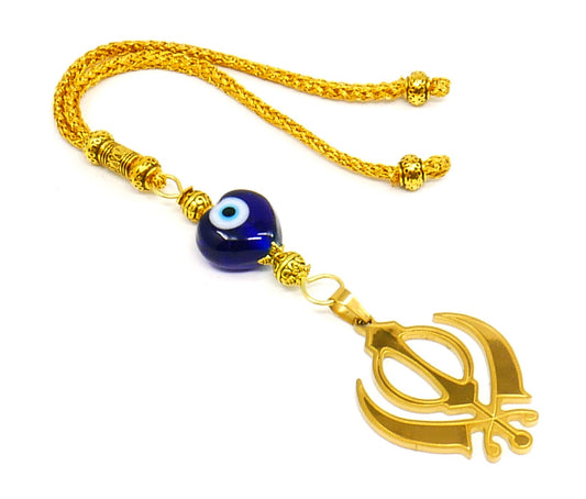 Khanda | Sikh Khanda Sahib | Golden Khanda Car Rearview Mirror Ornament Hanging | Sikh Faith Namaste Gift | Evil Eye Protection Amulet