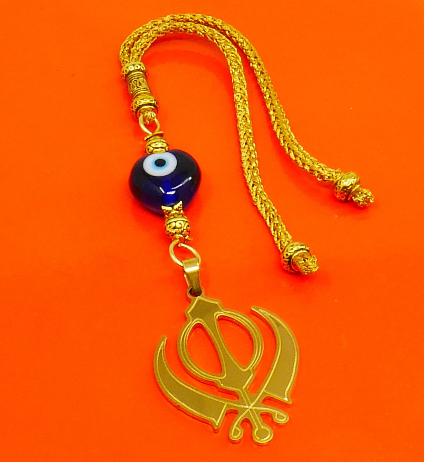 Khanda | Sikh Khanda Sahib | Golden Khanda Car Rearview Mirror Ornament Hanging | Sikh Faith Namaste Gift | Evil Eye Protection Amulet
