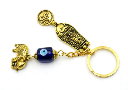 Evil Eye Protection Ganesha & OM with Lucky Elephant Charm Key Ring for Happiness, Good Fortune/Luck,Prosperity,Success, Positive Vibrations