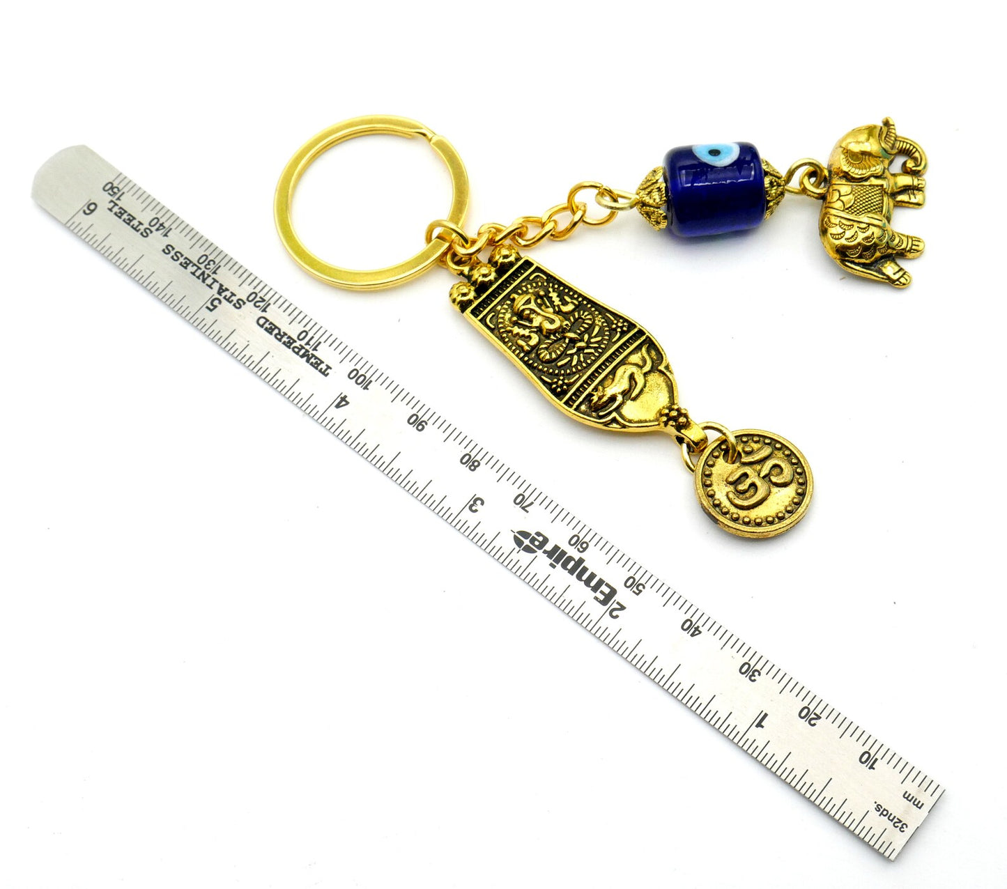 Evil Eye Protection Ganesha & OM with Lucky Elephant Charm Key Ring for Happiness, Good Fortune/Luck,Prosperity,Success, Positive Vibrations