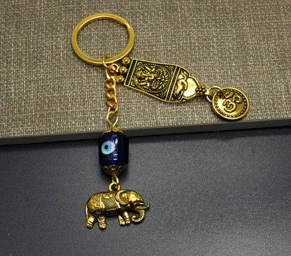 Evil Eye Protection Ganesha & OM with Lucky Elephant Charm Key Ring for Happiness, Good Fortune/Luck,Prosperity,Success, Positive Vibrations