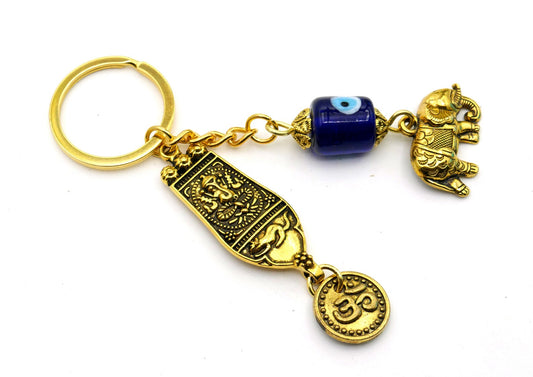 Evil Eye Protection Ganesha & OM with Lucky Elephant Charm Key Ring for Happiness, Good Fortune/Luck,Prosperity,Success, Positive Vibrations