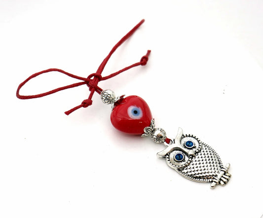 Owl | Heart Shaped Evil Eye | Bag Backpack Cellphone Case Charm Ornament | Good Luck | Positive Vibes | Intuition Power | Inner Wisdom