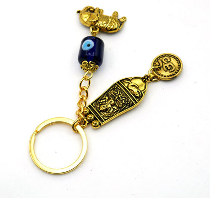 Evil Eye Protection Ganesha & OM with Lucky Elephant Charm Key Ring for Happiness, Good Fortune/Luck,Prosperity,Success, Positive Vibrations