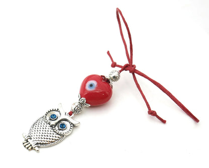 Owl | Heart Shaped Evil Eye | Bag Backpack Cellphone Case Charm Ornament | Good Luck | Positive Vibes | Intuition Power | Inner Wisdom