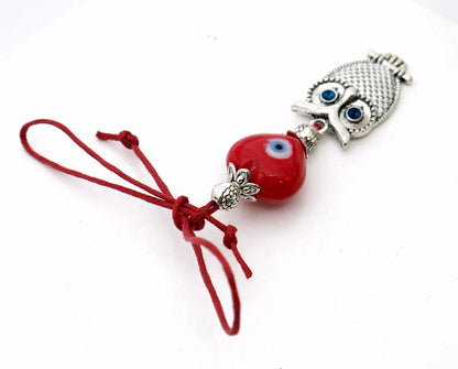 Owl | Heart Shaped Evil Eye | Bag Backpack Cellphone Case Charm Ornament | Good Luck | Positive Vibes | Intuition Power | Inner Wisdom
