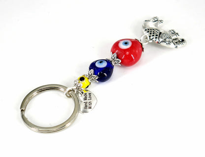 Evil Eye Protection, Silver Lucky Elephant Charms Key Ring-Elephant Key Chain for Good Luck and Fortune Prosperity Success Mental Strength