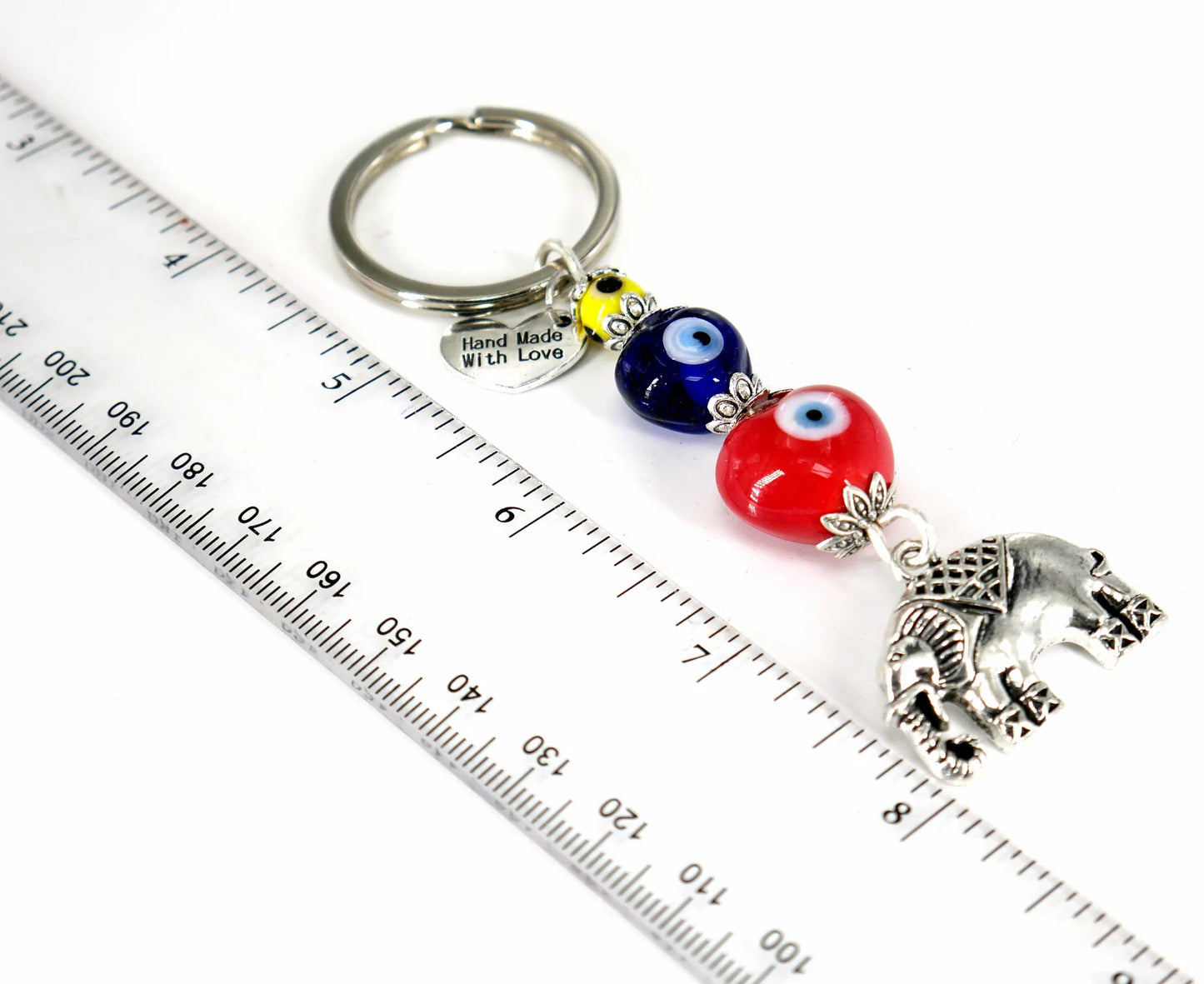 Evil Eye Protection, Silver Lucky Elephant Charms Key Ring-Elephant Key Chain for Good Luck and Fortune Prosperity Success Mental Strength