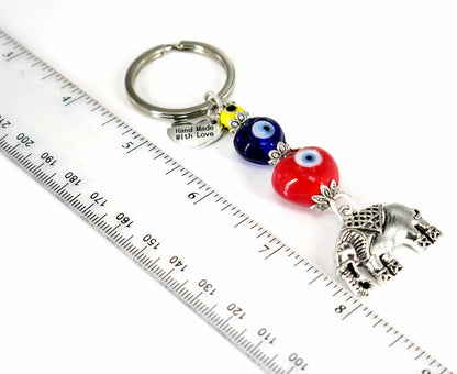 Evil Eye Protection, Silver Lucky Elephant Charms Key Ring-Elephant Key Chain for Good Luck and Fortune Prosperity Success Mental Strength