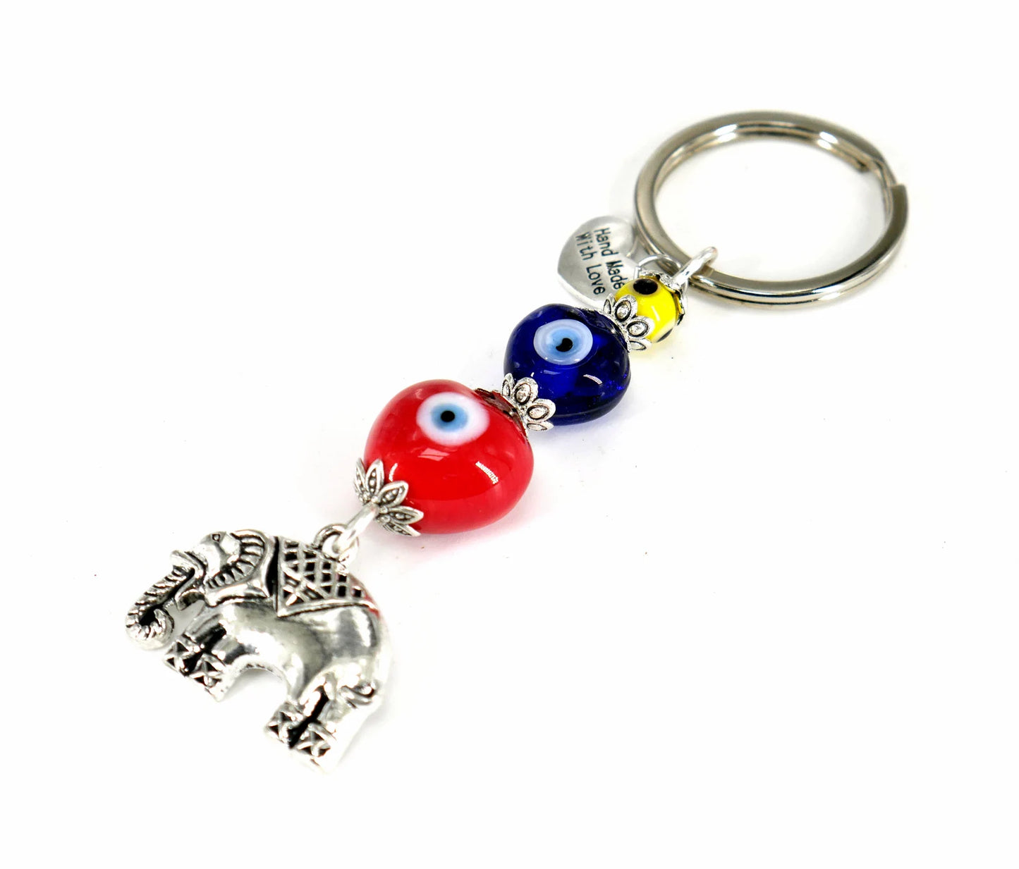 Evil Eye Protection, Silver Lucky Elephant Charms Key Ring-Elephant Key Chain for Good Luck and Fortune Prosperity Success Mental Strength