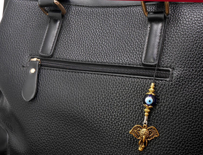 Evil Eye Protection OM & Lucky Elephant Key Ring- Car Rear View Mirror Accessories, Car Mirror Ornament, Tribal Car Charm, Gift for Diwali