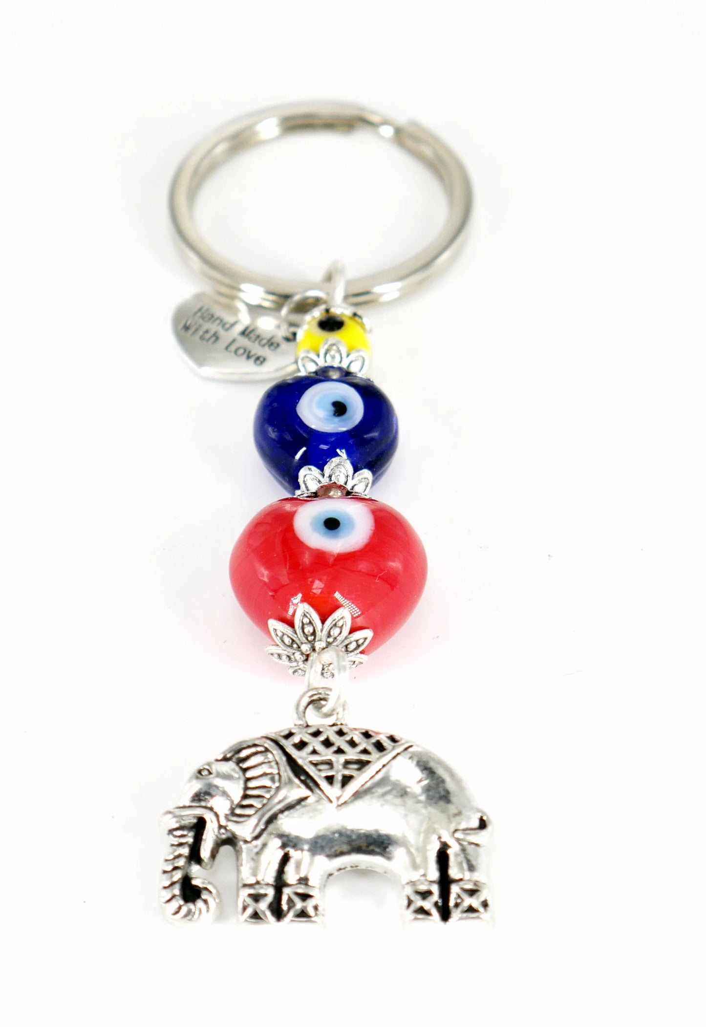 Evil Eye Protection, Silver Lucky Elephant Charms Key Ring-Elephant Key Chain for Good Luck and Fortune Prosperity Success Mental Strength
