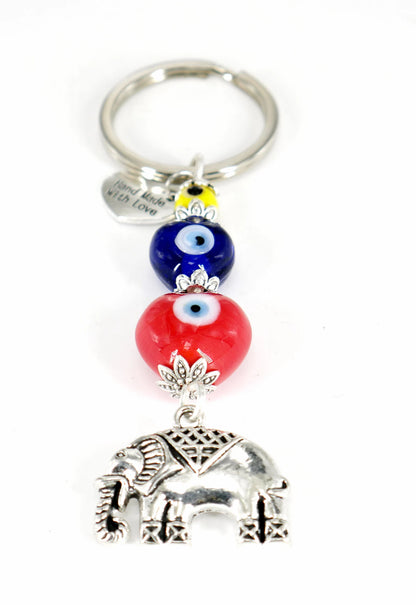 Evil Eye Protection, Silver Lucky Elephant Charms Key Ring-Elephant Key Chain for Good Luck and Fortune Prosperity Success Mental Strength