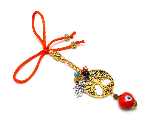 Evil Eye, Evil Eye Protection Tree Of Life Car Rear View Mirror Hanging-Wish Tree Spiritual Ornaments for Handbag for Good Luck/Fortune