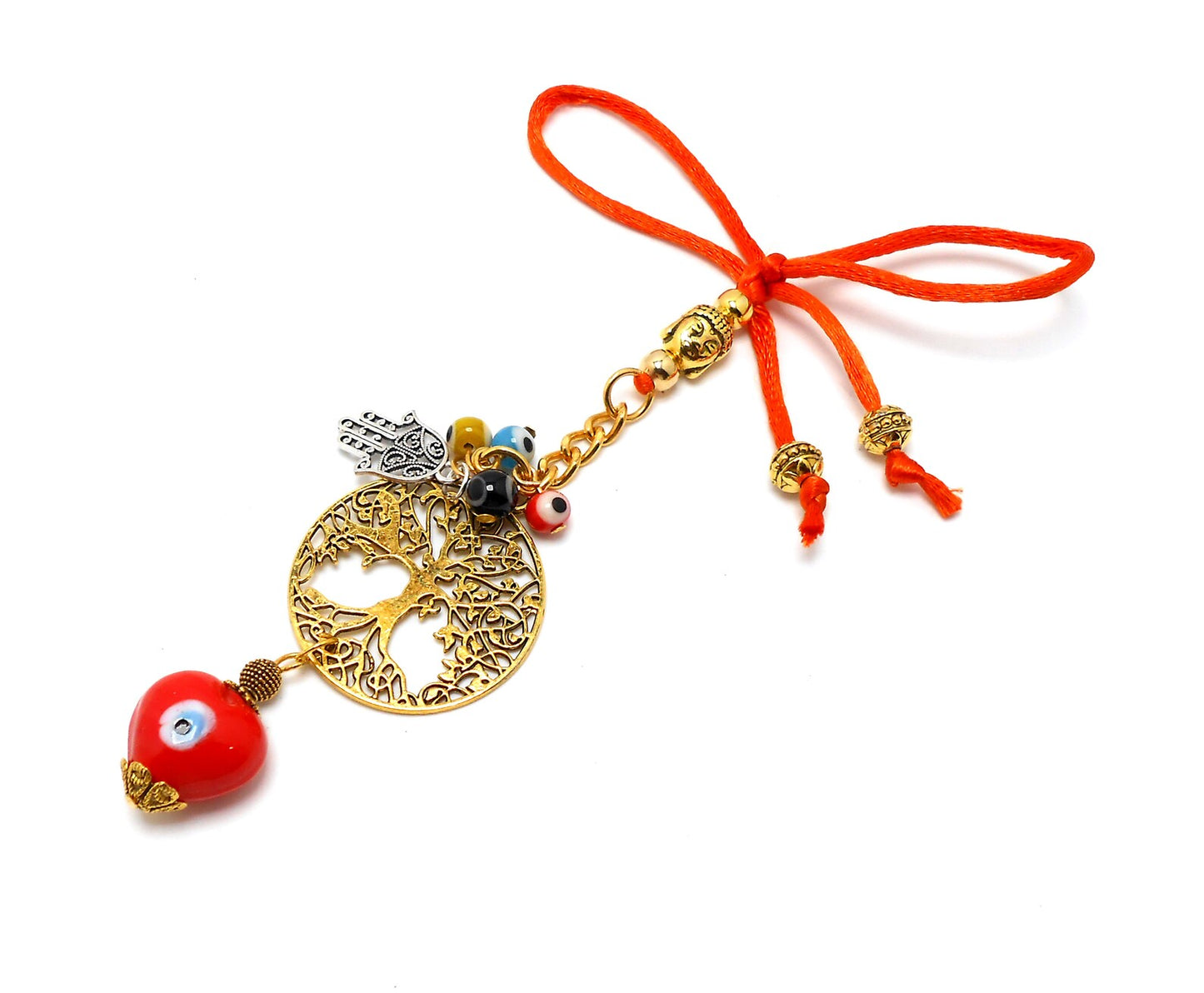 Evil Eye, Evil Eye Protection Tree Of Life Car Rear View Mirror Hanging-Wish Tree Spiritual Ornaments for Handbag for Good Luck/Fortune