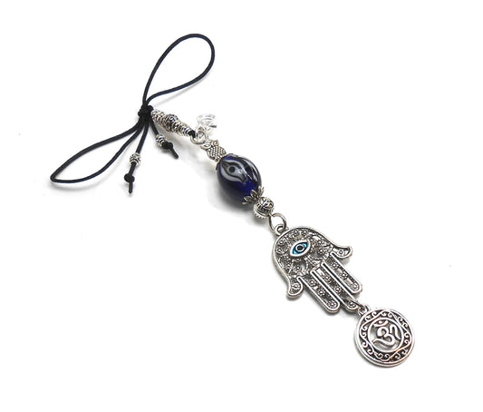 Evil Eye Protection | Hamsa Hand | Hand of Fatima | OM | Glass Bead | Car Rearview Mirror Ornament | Good Luck | Numerology |Positive Vibes