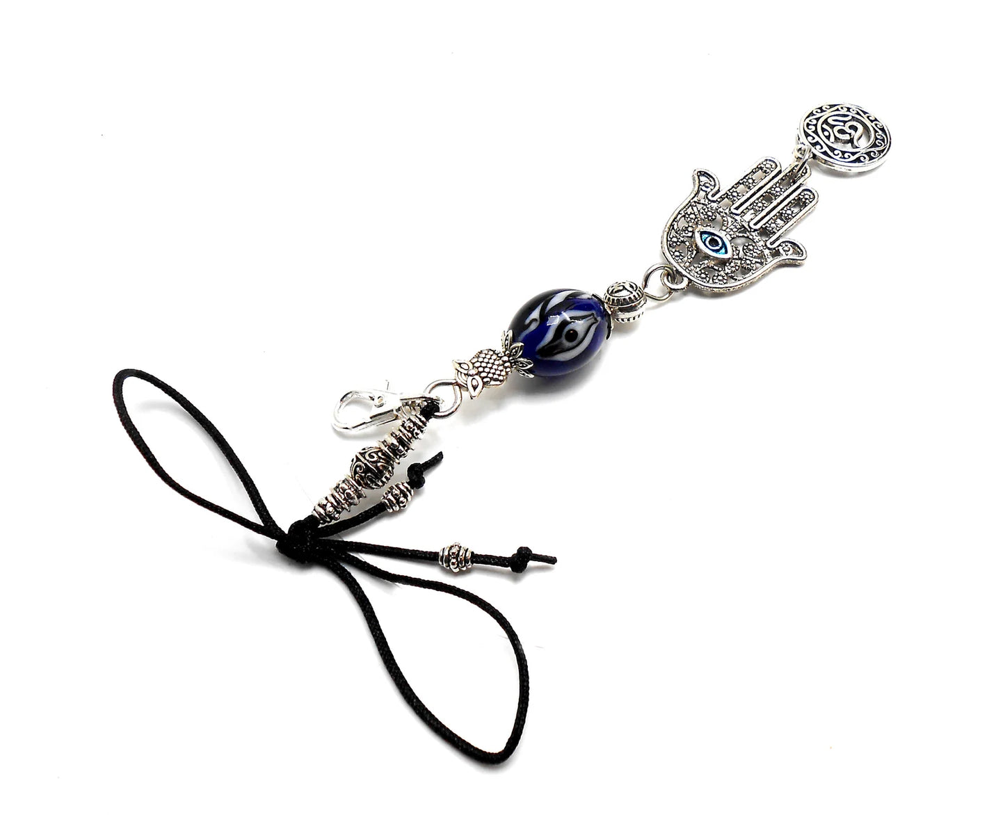 Evil Eye Protection | Hamsa Hand | Hand of Fatima | OM | Glass Bead | Car Rearview Mirror Ornament | Good Luck | Numerology |Positive Vibes