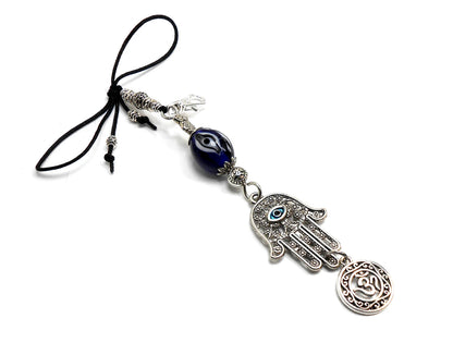 Evil Eye Protection | Hamsa Hand | Hand of Fatima | OM | Glass Bead | Car Rearview Mirror Ornament | Good Luck | Numerology |Positive Vibes