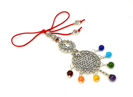 Seven Chakra Hanging, Very Unique Ganesha & Sri Yantra Spiritual Designed Hanging, 7 Chakra Car Rear View Hanging,, 7 Chakra Handbag Decor