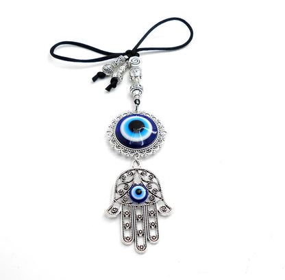 Evil Eye Protection | Hamsa Hand | Antique Silver Plated | Glass Bead | Car Rearview Mirror Ornament |Good Luck |Numerology |Positive Vibes