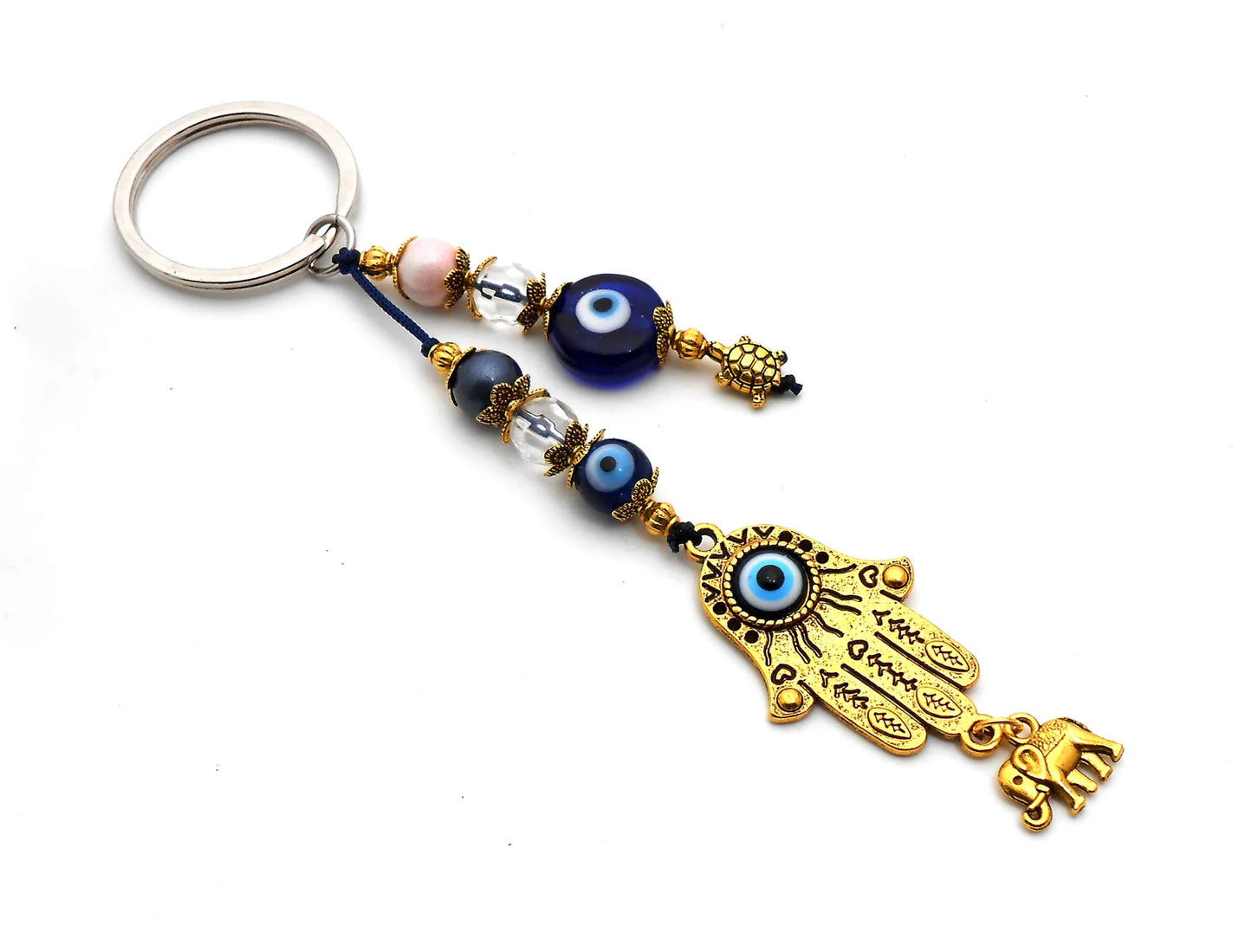 Evil Eye Protection | Hamsa Hand | Antique Golden | Blue Glass Bead | Car Rearview Mirror Ornament | Good Luck Protection | Positive Vibes