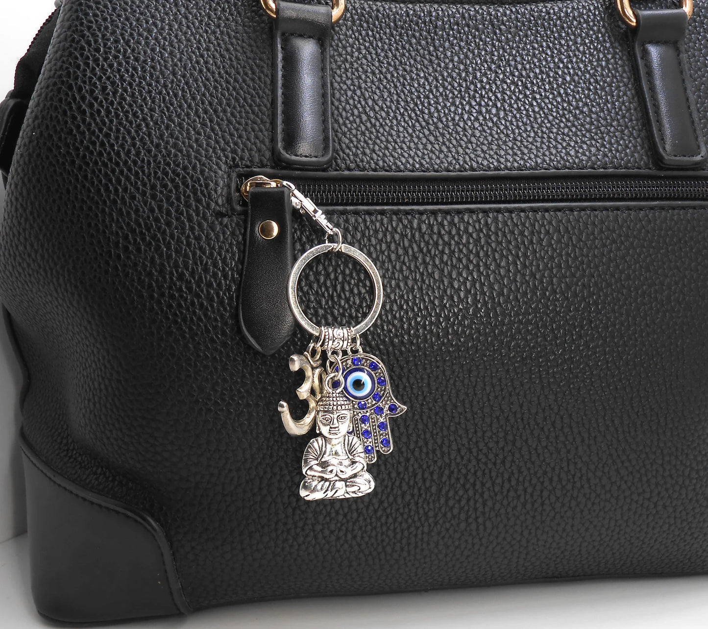Hamsa Hand OM & Buddha Evil Eye Protection/Good Luck Key Ring for Home /Office/Pooja Room/Business/Car, Hamsa Evil Eye Protection Accessory