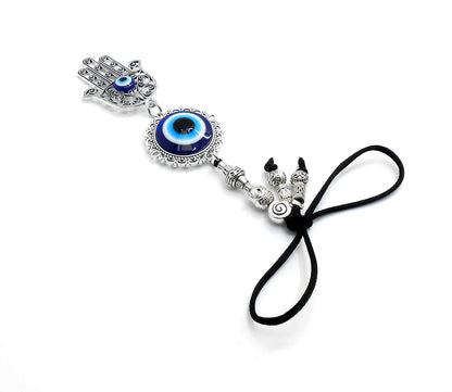 Evil Eye Protection | Hamsa Hand | Antique Silver Plated | Glass Bead | Car Rearview Mirror Ornament |Good Luck |Numerology |Positive Vibes