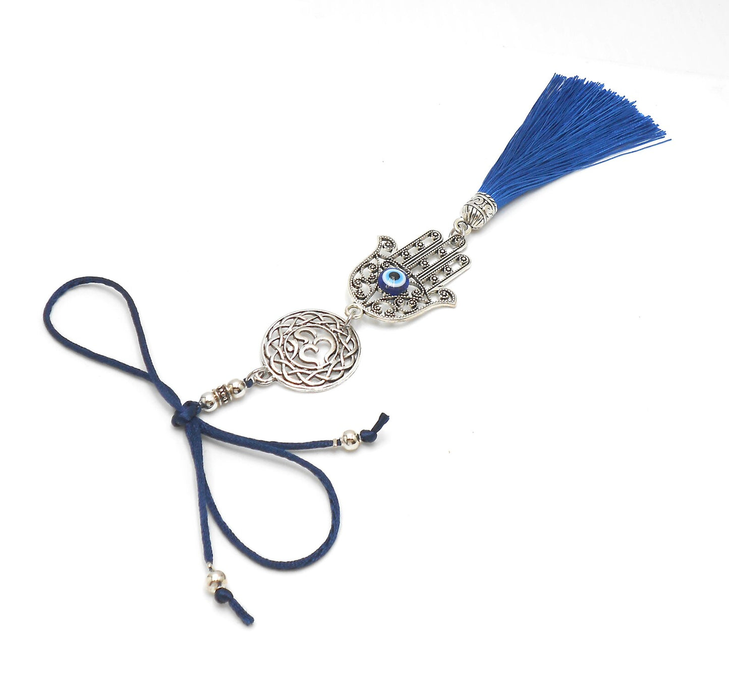 Hamsa Evil Eye, Evil Eye Protection, Evil Eye Hamsa & OM Designer Car Rear view Mirror Charm, Good Luck-Good Fortune-Travel Protection Charm