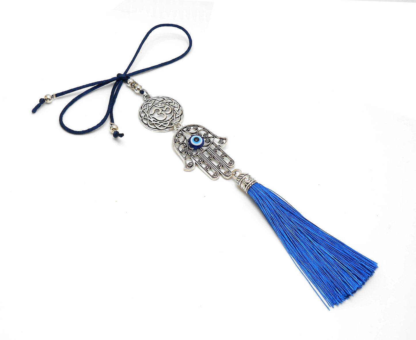 Hamsa Evil Eye, Evil Eye Protection, Evil Eye Hamsa & OM Designer Car Rear view Mirror Charm, Good Luck-Good Fortune-Travel Protection Charm
