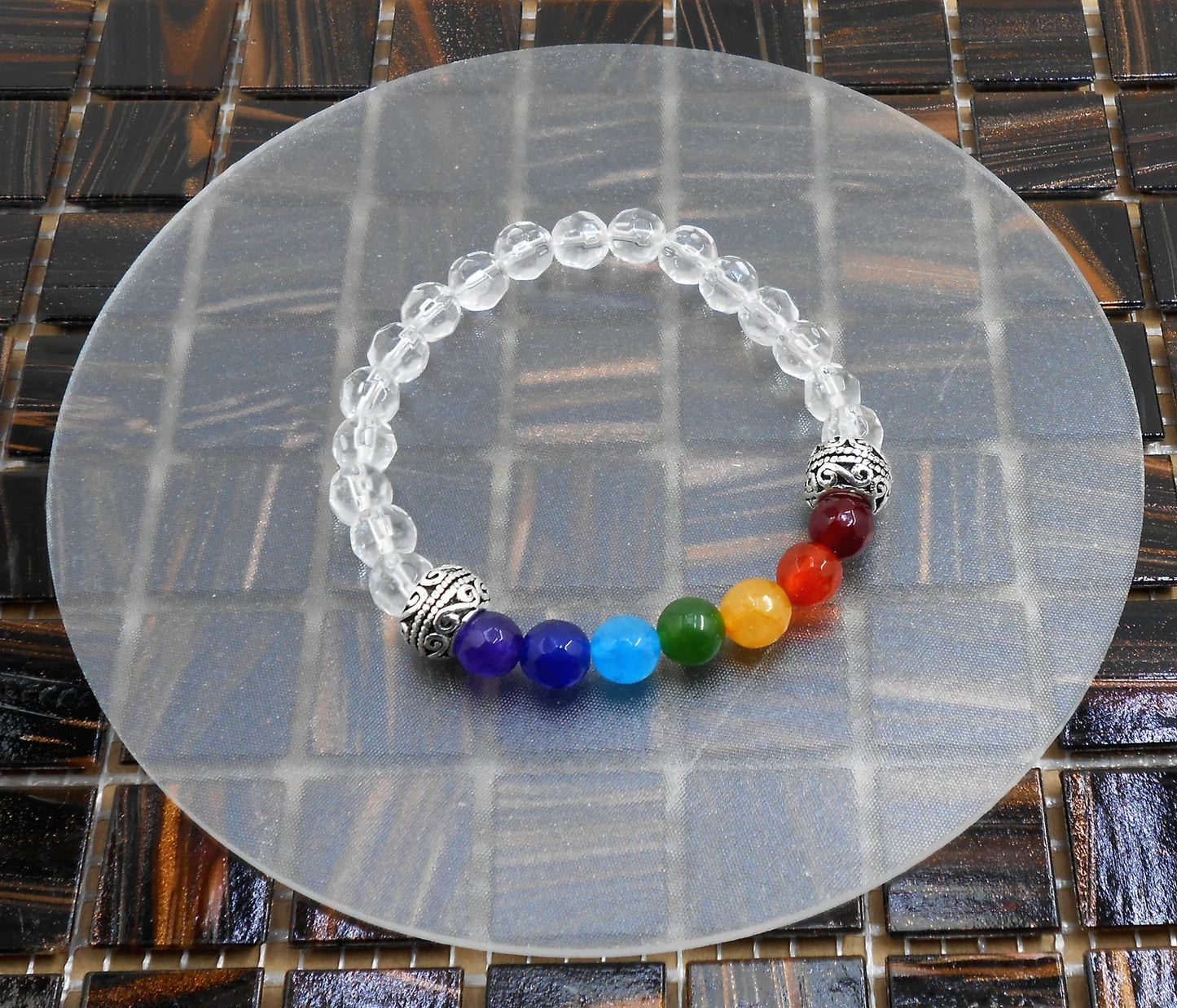 Seven Chakra Stones | Quartz Crystal Stones Stretchable Bracelet for Unisex | 7 Chakra Natural Stone Beads Bracelet for Unisex