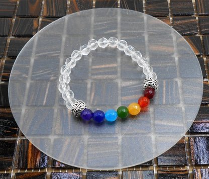 Seven Chakra Stones | Quartz Crystal Stones Stretchable Bracelet for Unisex | 7 Chakra Natural Stone Beads Bracelet for Unisex