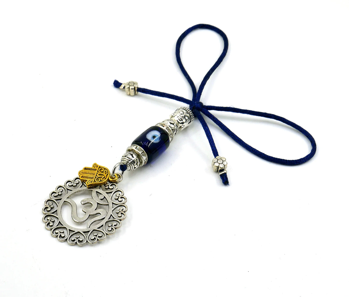 OM | Hamsa Hand | Evil Eye Protection | Car Rearview Mirror Ornament | Good Luck | Positive Vibrations