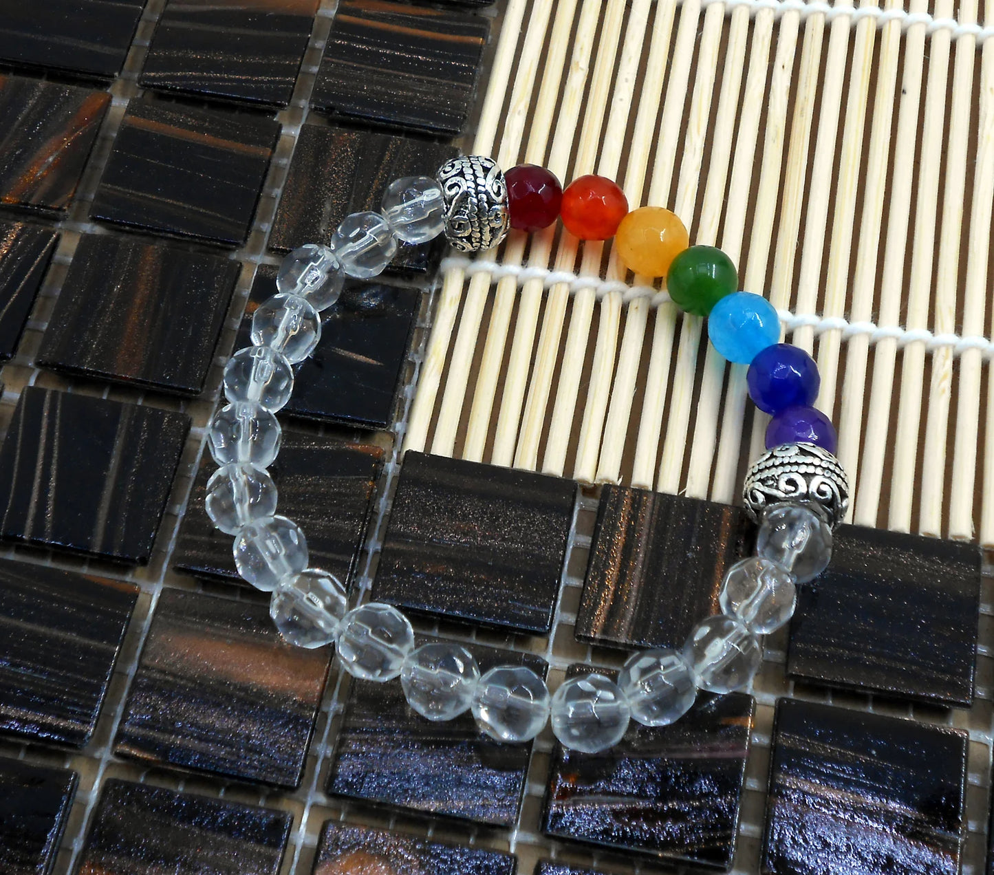 Seven Chakra Stones | Quartz Crystal Stones Stretchable Bracelet for Unisex | 7 Chakra Natural Stone Beads Bracelet for Unisex